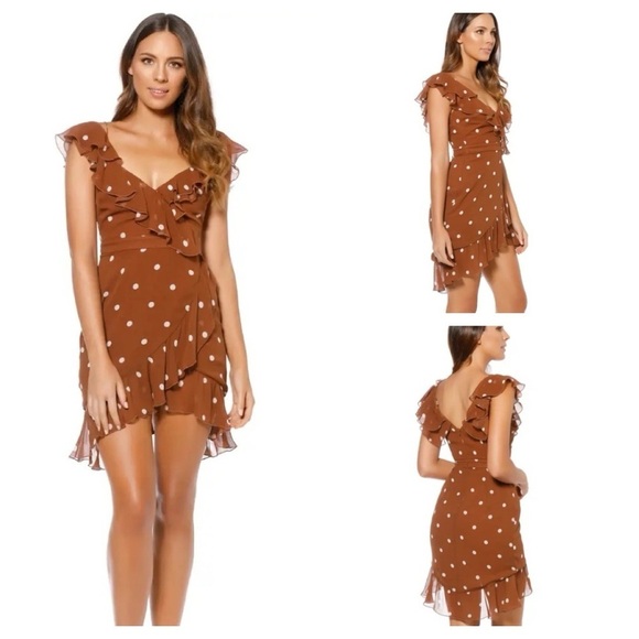 NICHOLAS

Rust Spot Wrap Frill Mini Dress US size 6 - Picture 3 of 17